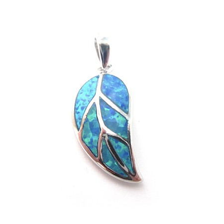 Leaf Pendant with Blue Opal Inlay - Click Image to Close